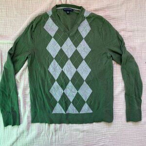 Banana Republic small green Argyle lightweight v-neck sweater